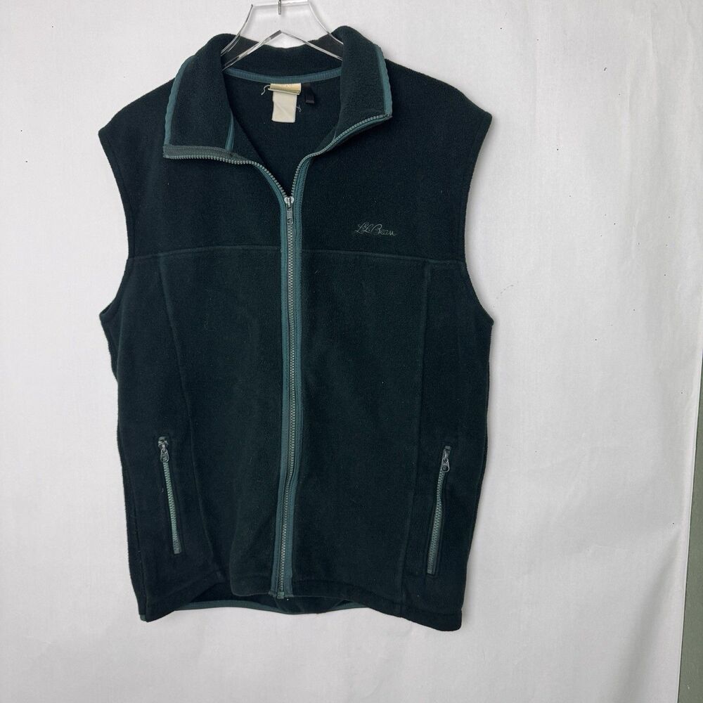 Vtg LL Bean Full Zip Fleece Vest Script Mens Medium USA Green No Size Tag
